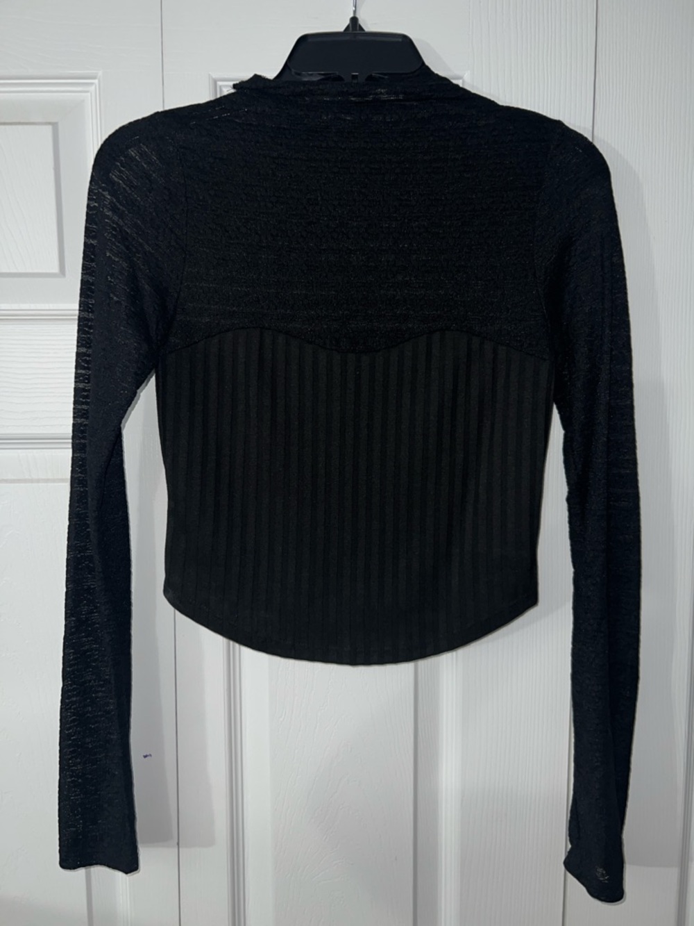 Altar'd State Black Ribbed & Sheer Long-Sleeve Top